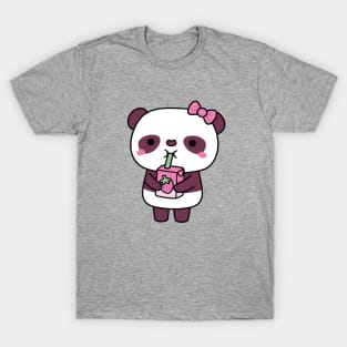 Cute Panda Drinking Strawberry Milk T-Shirt